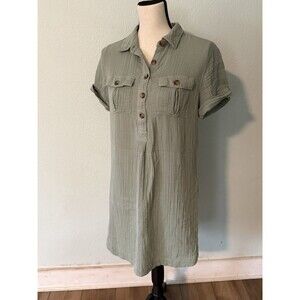 Vineyard Vines Women's Sage Green Dress Size 2 100% Cotton Gauze Short Sleeve